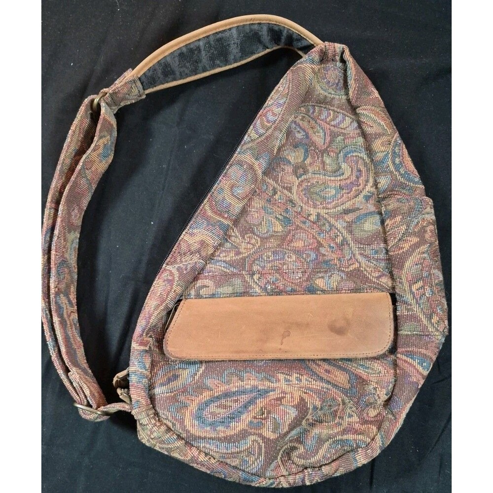 Vintage 90s LL Bean Tapestry Ameribag Sling Pack Paisley Leather Trimmed